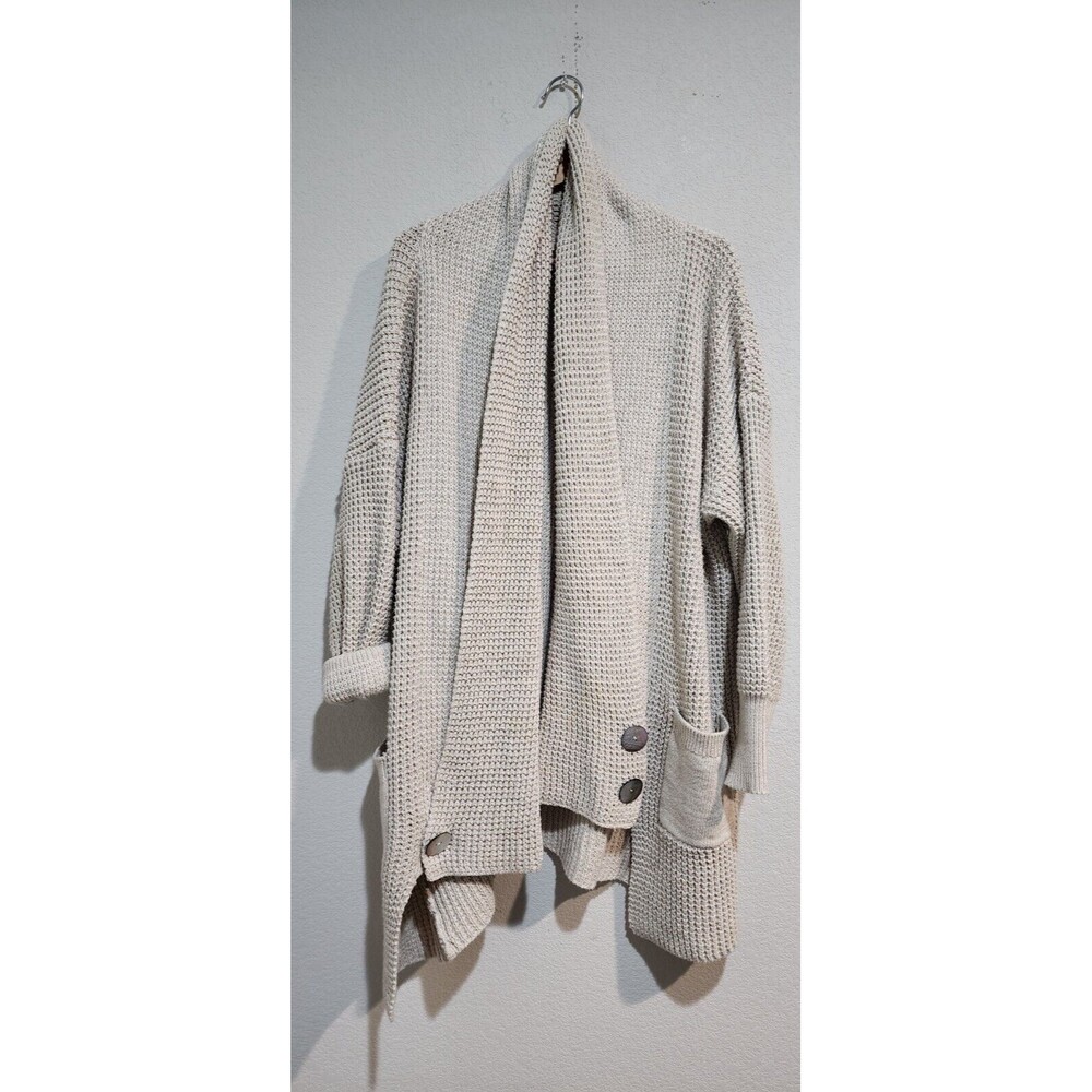 Soft Surroundings Sweater Womens Large Beige Cardigan Open Chunky Shaker Knit
